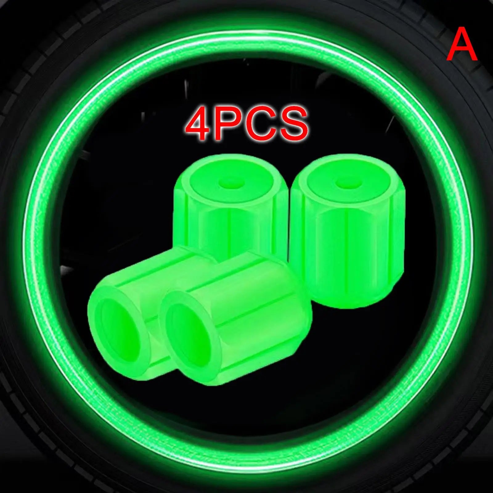 4-Pack Luminous Tire Valve Stem Caps 16×12×12mm (0.63×0.47×0.47 in) Glow-in-the-Dark Rhinestone Wheel Caps for Car Motorcycle Bike FanzyMarket