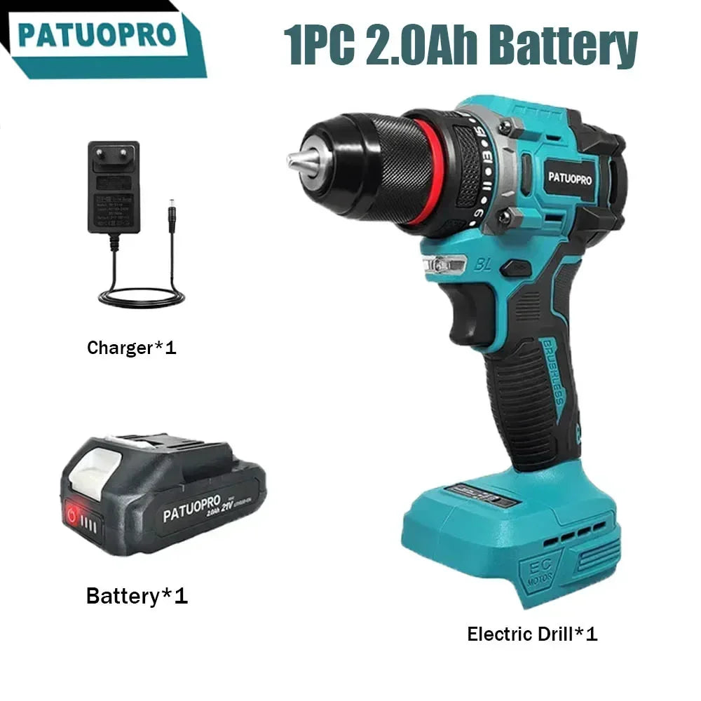 Brushless Cordless Drill 2-Speed - 3/8 in (0.8–10 mm) Keyless Chuck - 21+1 Torque - Compatible with 18V Slide Batteries (Battery Not Included) FanzyMarket