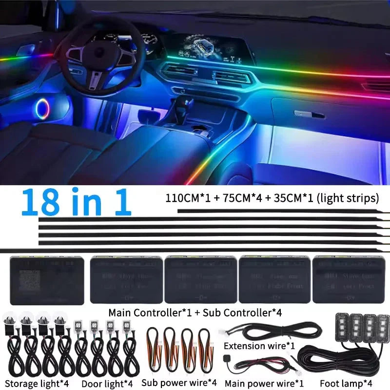 Universal 18-in-1 RGB Car Ambient Light Kit - Full Color App-Controlled Neon Strips Econic Blanks