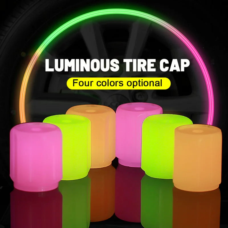 Glow-in-the-Dark Luminous Tire Valve Caps Set of 4 — Fluorescent Wheel Valve Stem Caps Universal for Car Motorcycle Bicycle FanzyMarket