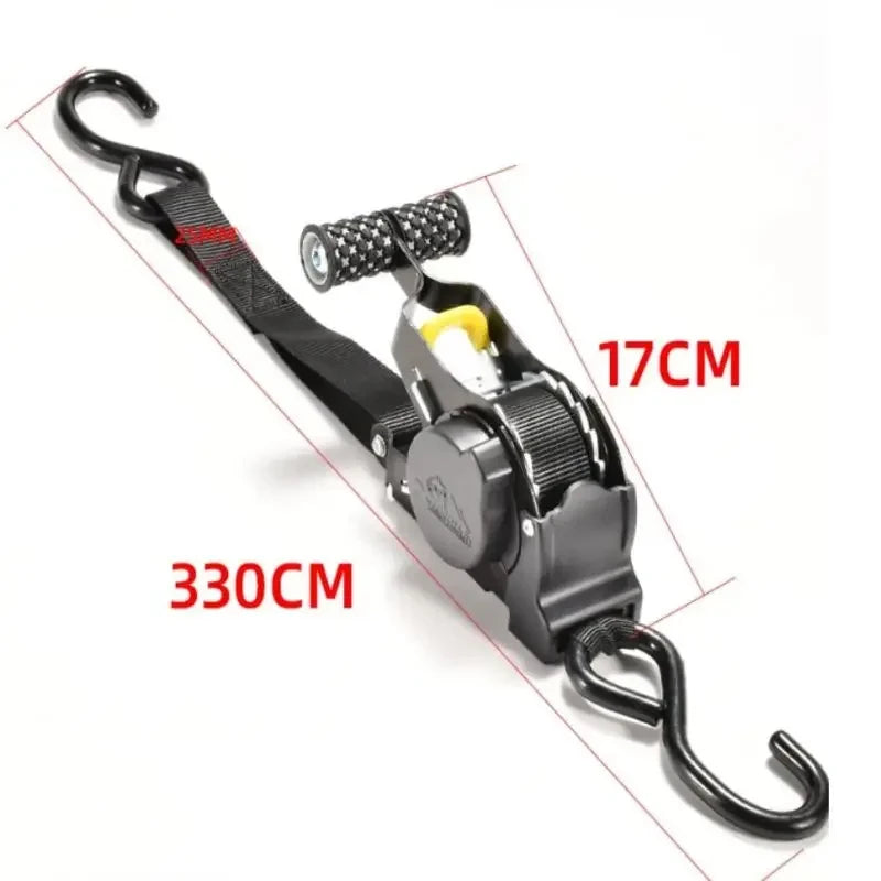 Gm Service Guy auto cargo straps with retractable belts and ratchet tensioner for motorcycle and vehicle load security.