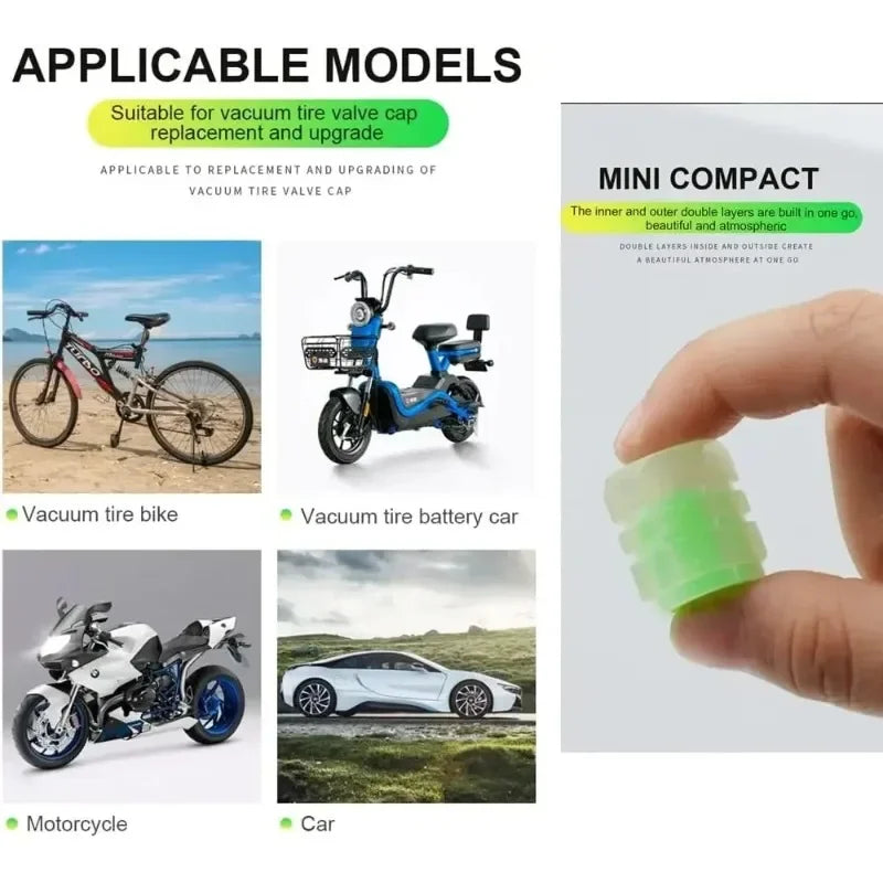 Glow-in-the-Dark Tire Valve Caps – Universal Luminous Wheel Valve Stem Covers for Car, Motorcycle & Bicycle – Dust-Proof Decorative Caps FanzyMarket