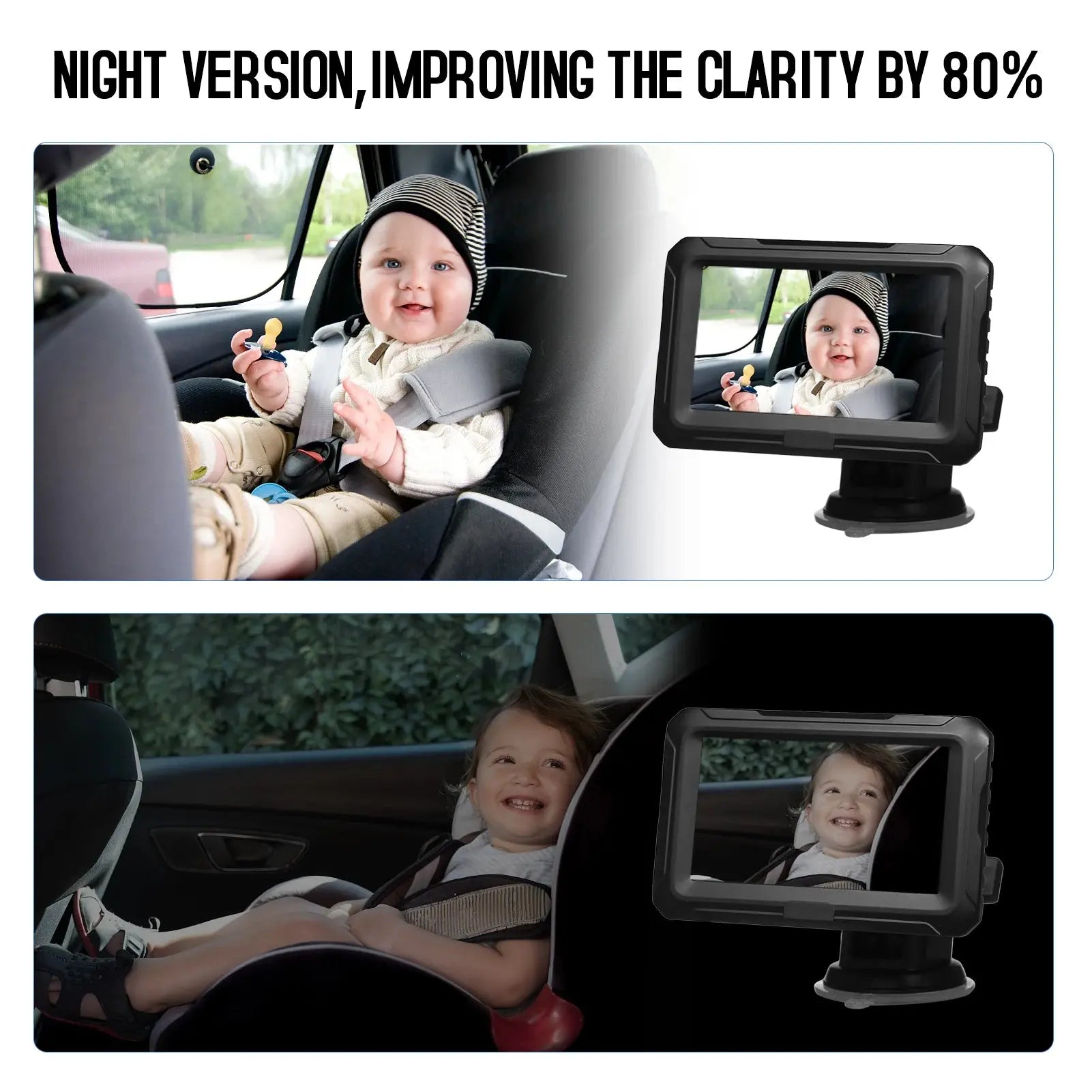 Rear View Monitor 4.3'' IPS Screen Baby Car Mirror Adjustable Wide View Angle for Infants Kids Pets Night Vision Function Gm Service Guy