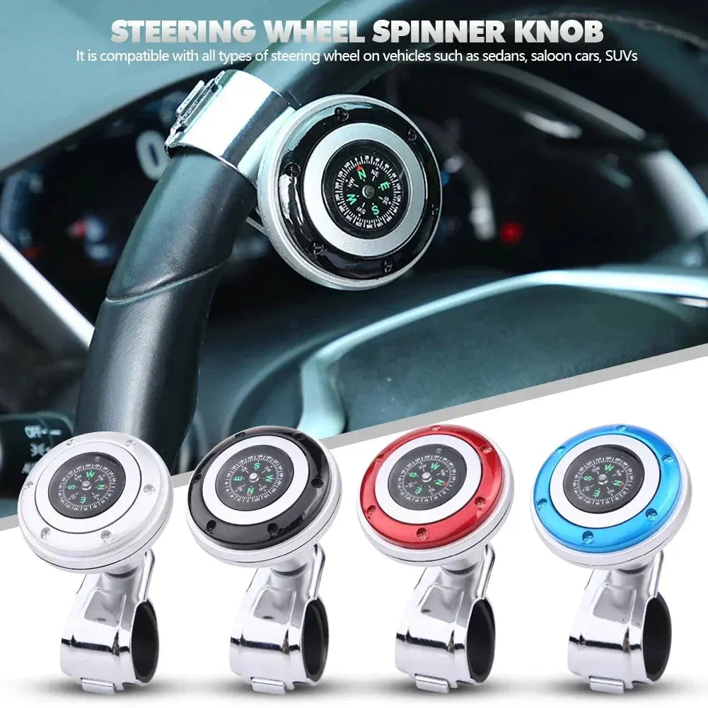 Steering Wheel Spinner Knob with Compass Universal 360 Degree Rotation Metal Power Handle Ball Booster for Car Vehicle Auto Gm Service Guy