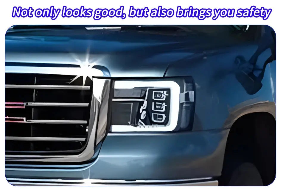 GMC Sierra 2007-2013 front headlights with LED assembly, dynamic triple lens, high-quality upgrade, Gm Service Guy accessory