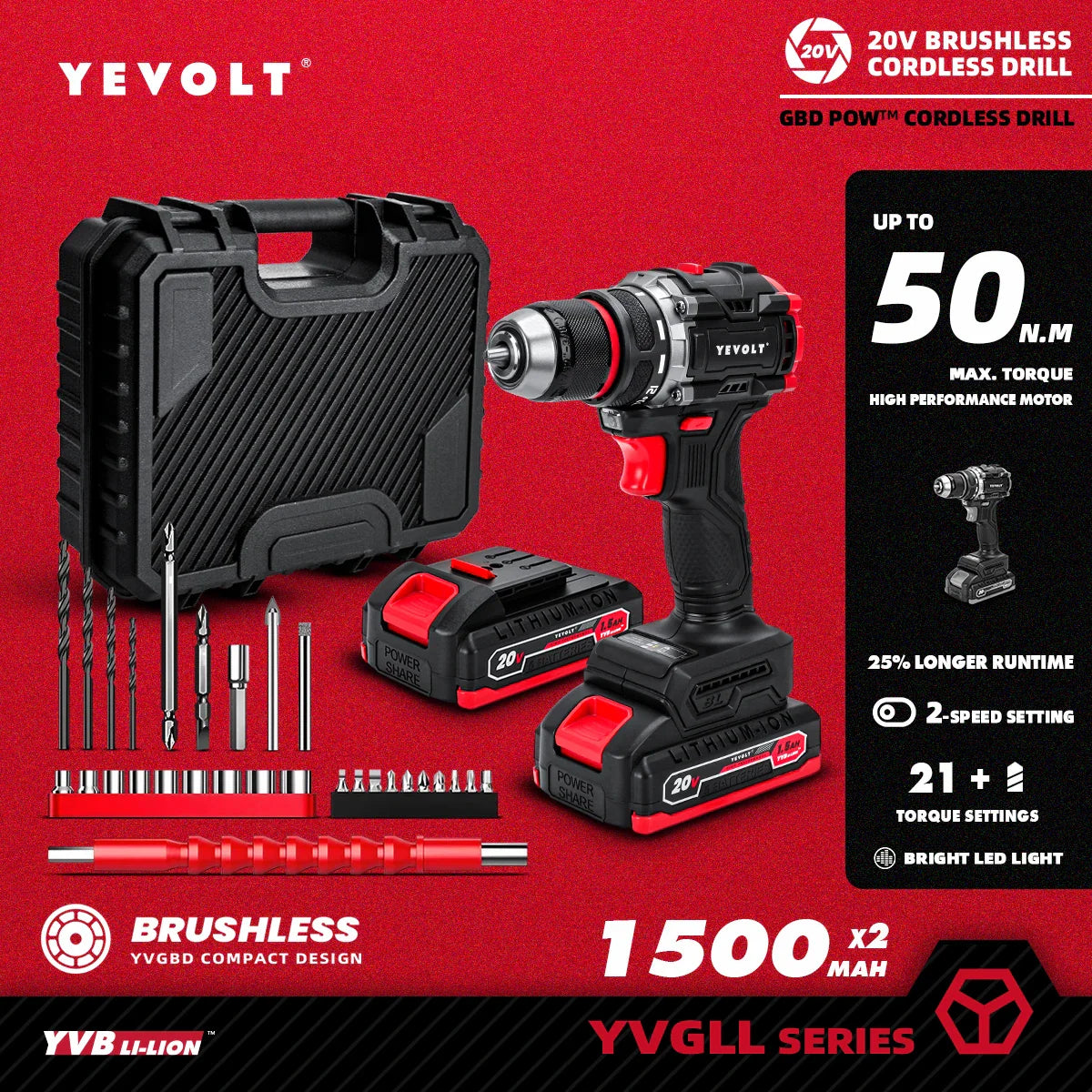 20V Brushless Cordless Drill Driver, Compact 21+1 Torque Keyless 3/8\" (0.8–10mm) Handheld Screwdriver with LED FanzyMarket