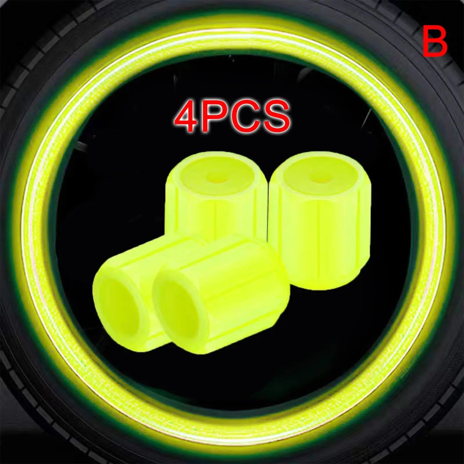 4-Pack Luminous Tire Valve Stem Caps 16×12×12mm (0.63×0.47×0.47 in) Glow-in-the-Dark Rhinestone Wheel Caps for Car Motorcycle Bike FanzyMarket