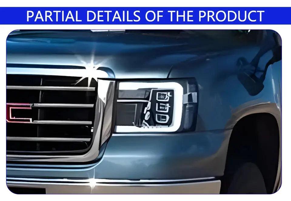 GMC Sierra 2007-2013 LED front headlight assembly with dynamic triple lens, high-quality upgrade by Gm Service Guy