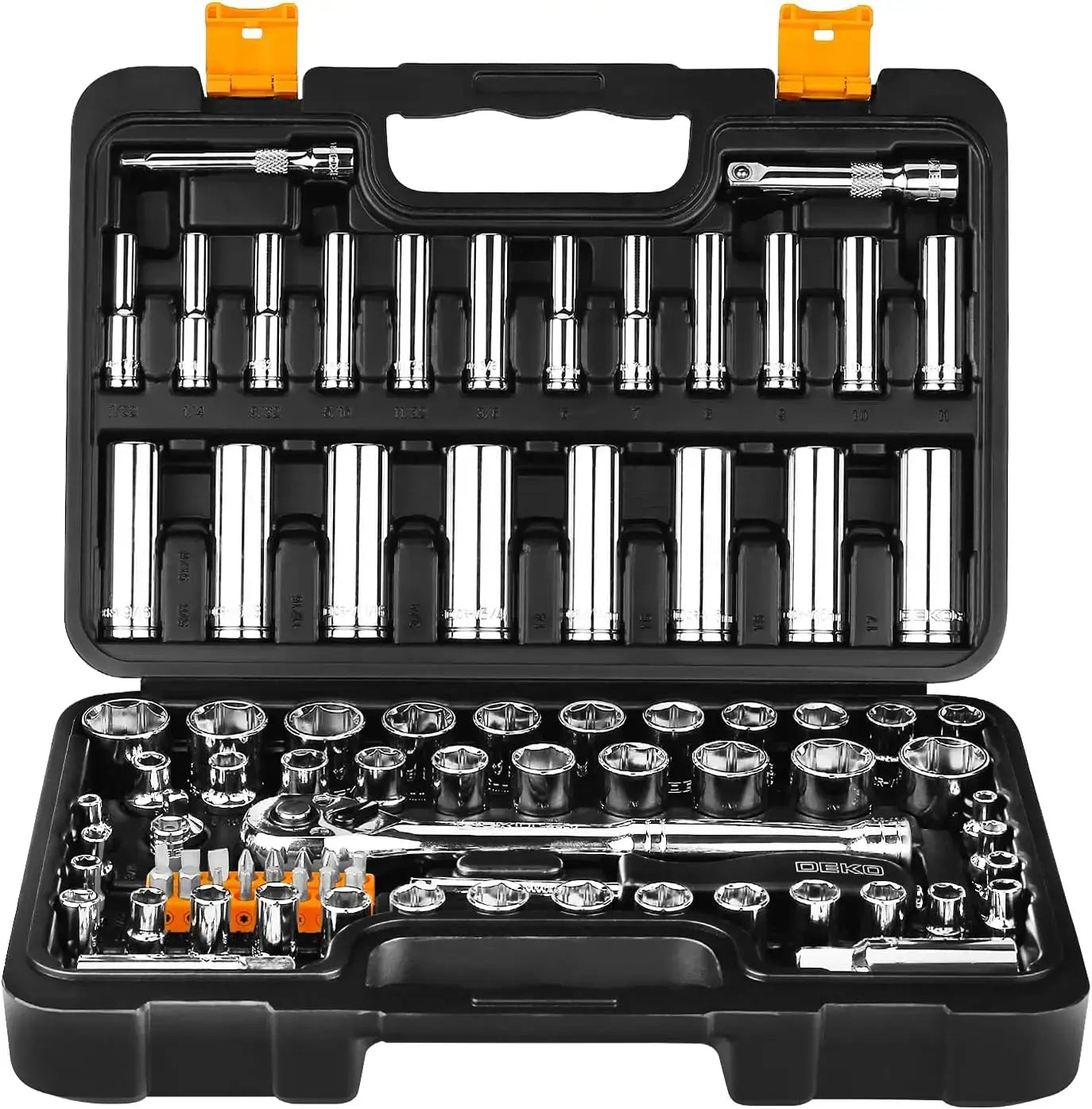 DEKO DKSE85 85-Piece 1/4" and 3/8" Drive Socket Wrench Set with Spinner Handle,Screwdriver Set,for Auto Repairing & Household Gm Service Guy