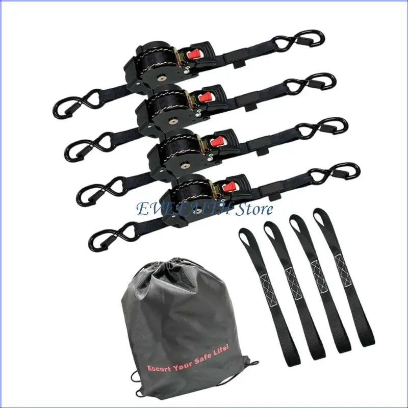 Gm Service Guy 124B retractable ratchet straps for motorcycles, off-road lashing straps with secure fastening and durable construction.