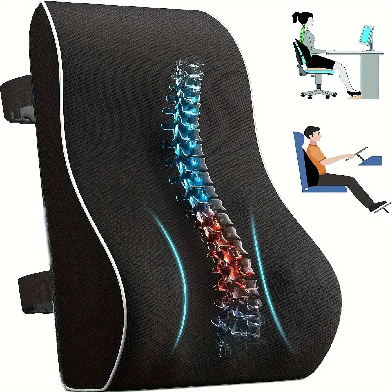 Ergonomic Memory Foam Lumbar Support Cushion – Back Pillow for Office Chair, Car, and Home Use Econic Blanks