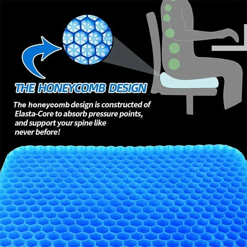 Double-Thick Gel Seat Cushion – Honeycomb Cooling Pressure Relief Pad for Office Chair, Car Seat & Wheelchair (Breathable, Non-Slip, Washable) FanzyMarket