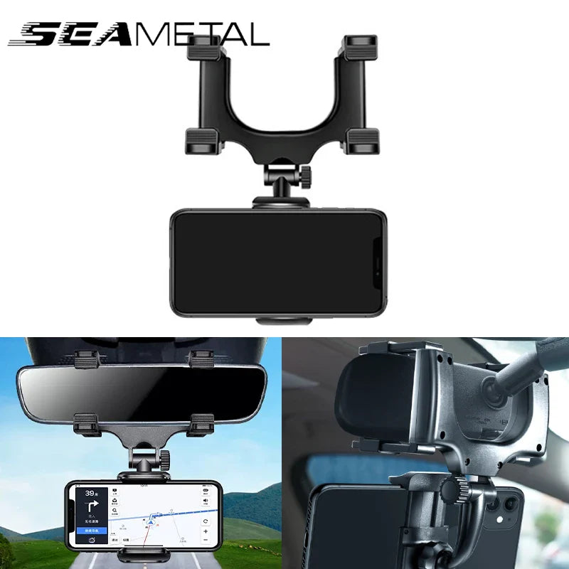 SEAMETAL Rearview Mirror Phone Holder for Car Free Rotation Adjustment Phone Mount Stable Gripper Smartphone Navigation Bracket Econic Blanks