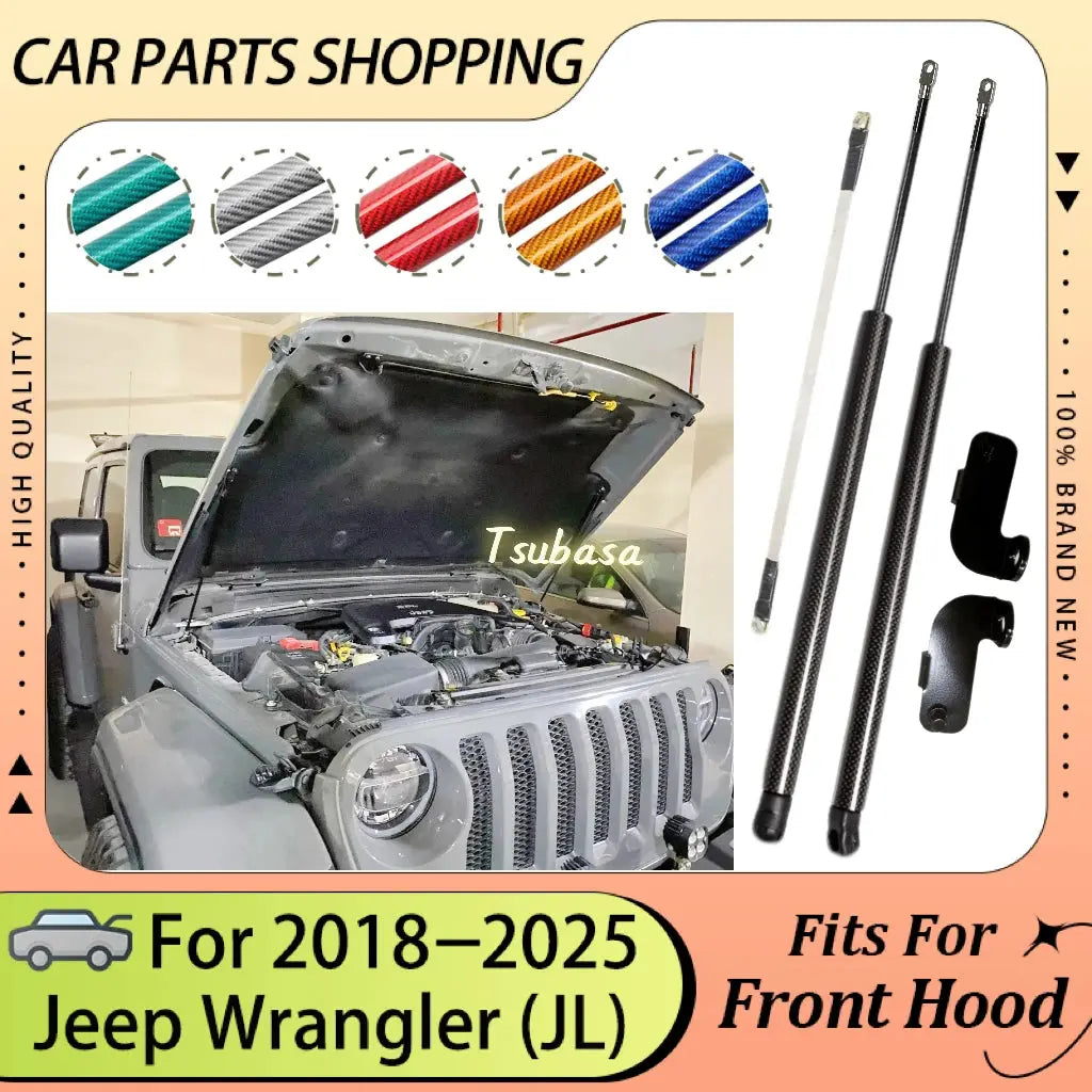 Hood Bonnet Struts For Jeep Wrangler JL 2018-2026 Modify Front Lift Support Damper Shocks Absorber Pistons Prop Rod Cylinders Gm Service Guy