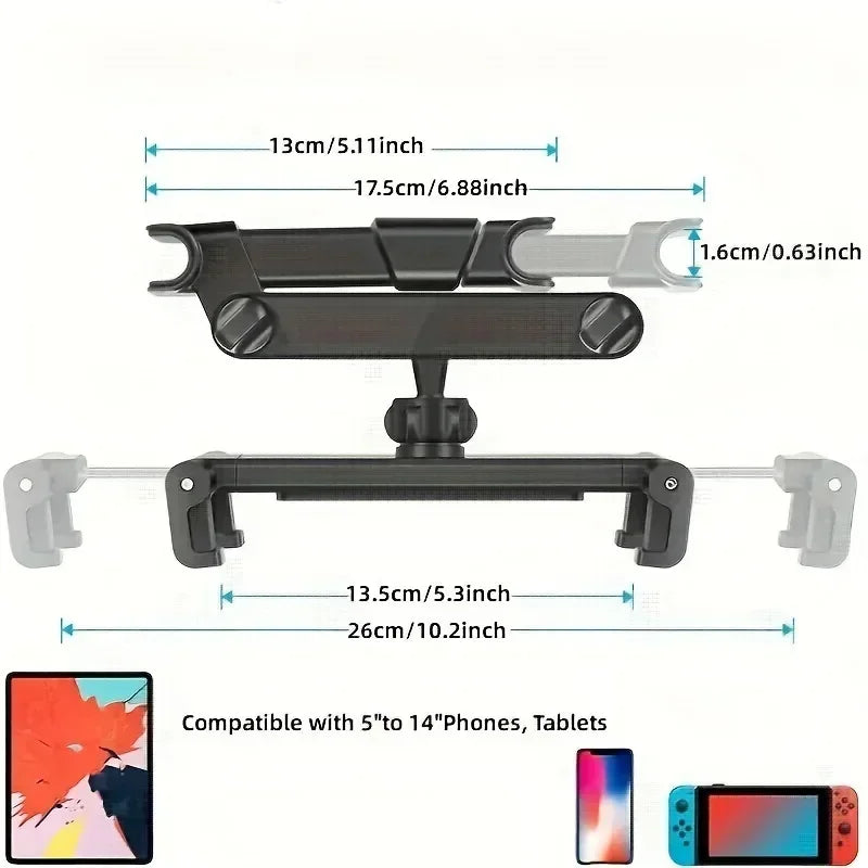 FanzyMarket Telescopic Car Headrest Phone & Tablet Holder - Rotating Rear Seat Mount, Fits 5–13 inch, additional view