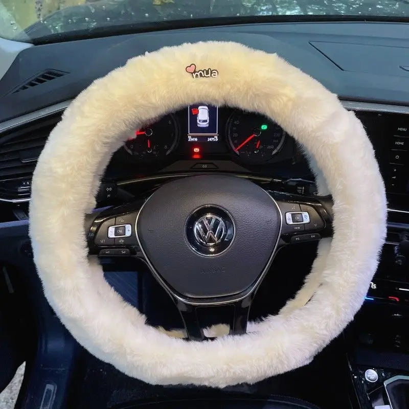 Cute Cartoon Fur Steering Wheel Cover Winter Warm Car Handle Cover for Women FanzyMarket