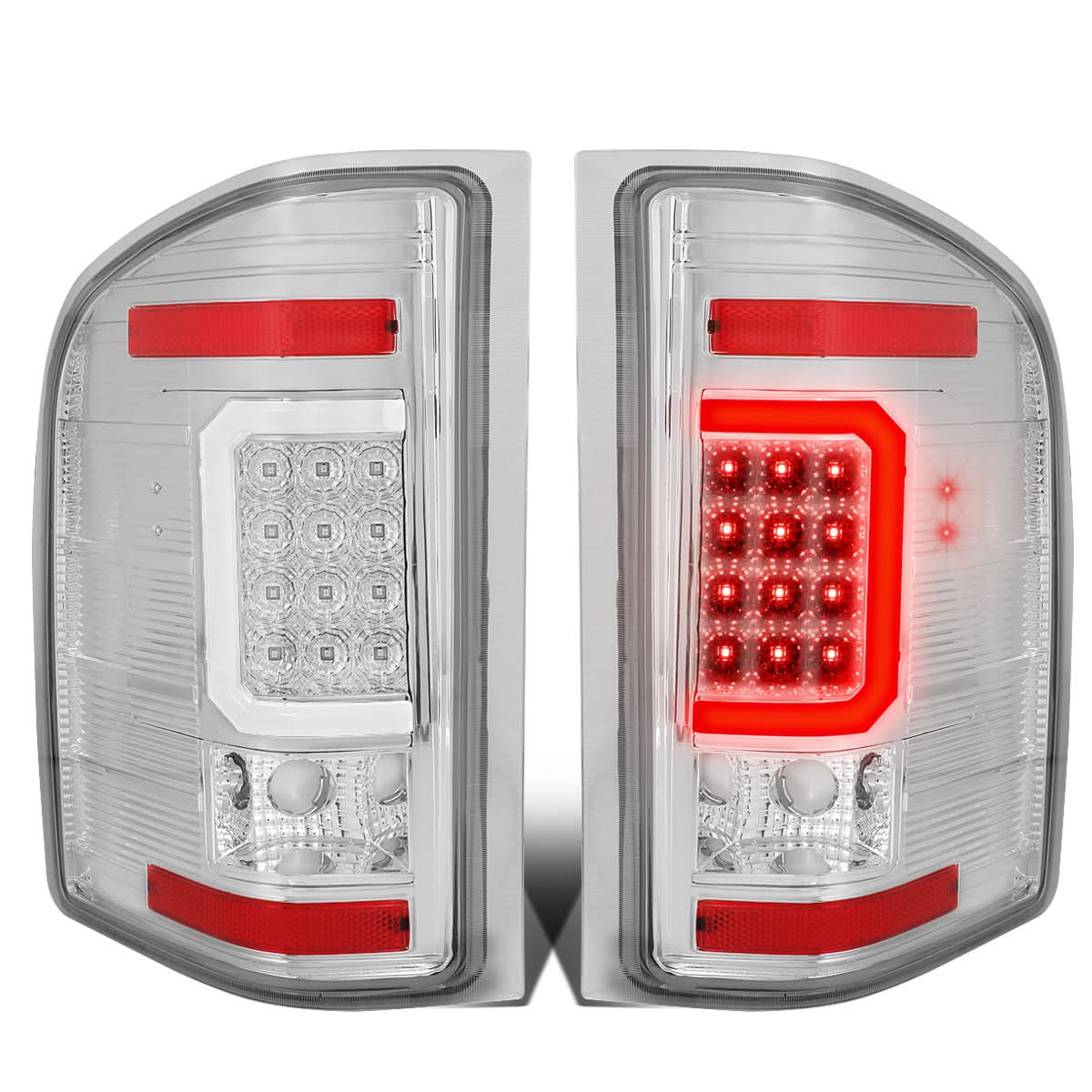 Chevrolet Silverado and GMC Sierra 07-14 TRON Style LED tail lights by K2 Industries showcasing sleek, modern vehicle lighting.