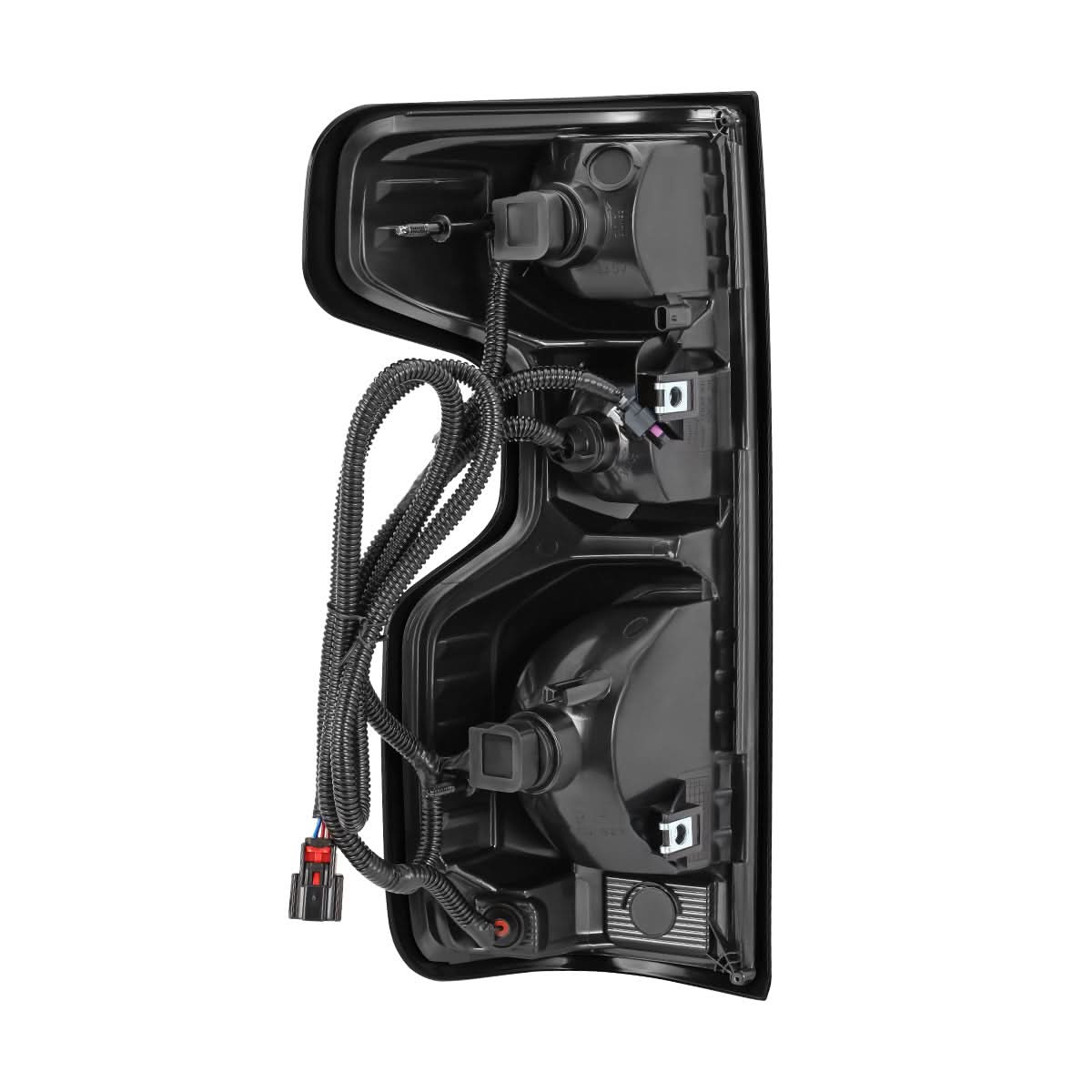Chevrolet Silverado 1500 LED tail lights in black smoke finish by K2 Industries, showing the sleek, modern design of the tail light assembly.