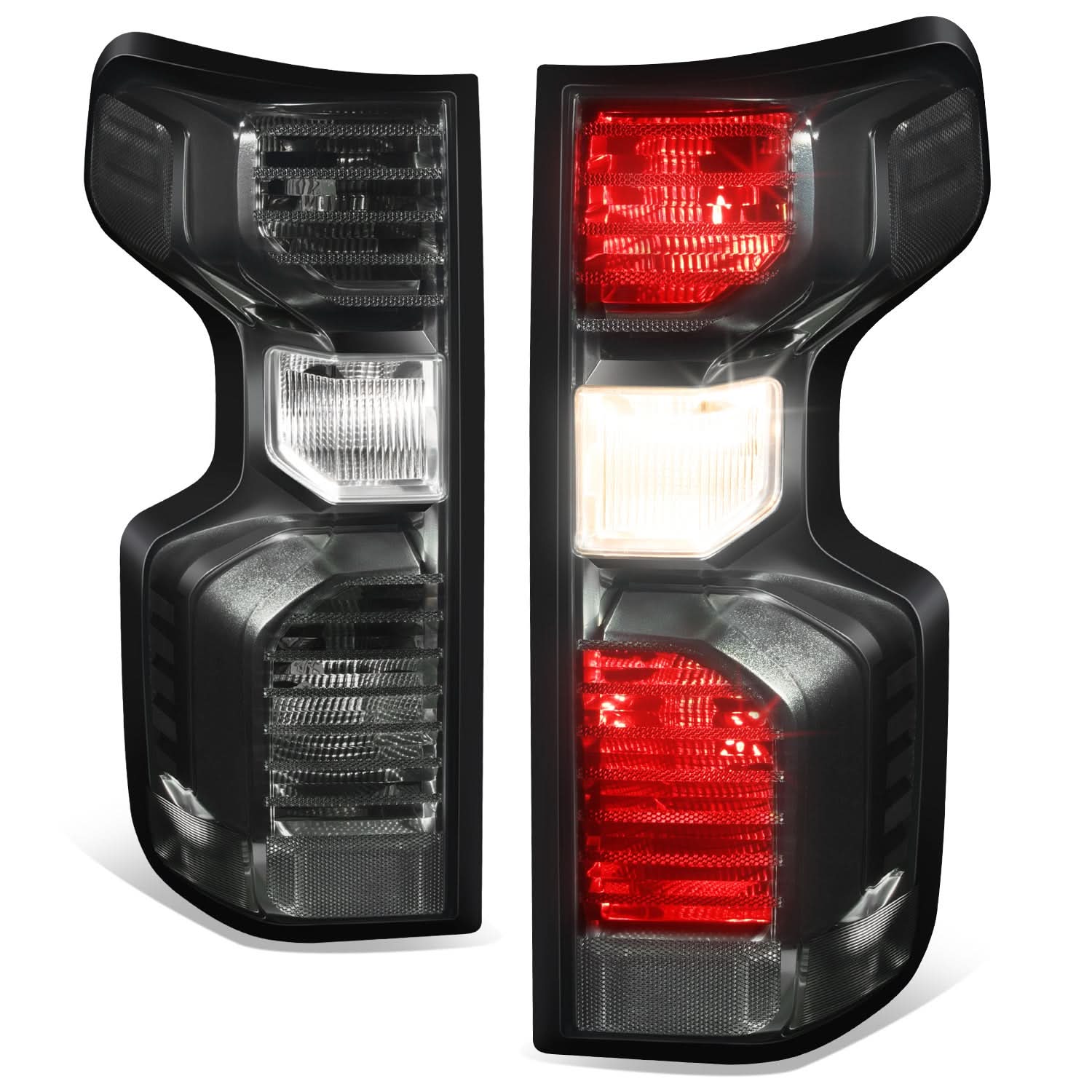 Black smoke LED tail lights for Chevrolet Silverado 1500 (2019-2024) by K2 Industries, showcasing sleek tail light design.
