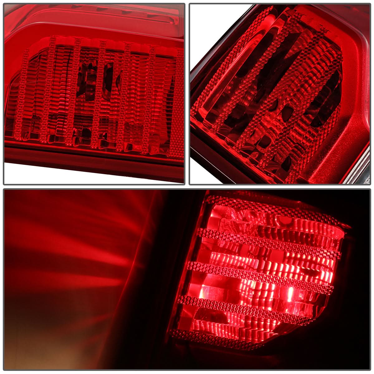 Chevrolet Silverado 1500 LED tail lights in red by K2 Industries, designed for 2019-2024 models, showing the illuminated red tail light assembly.