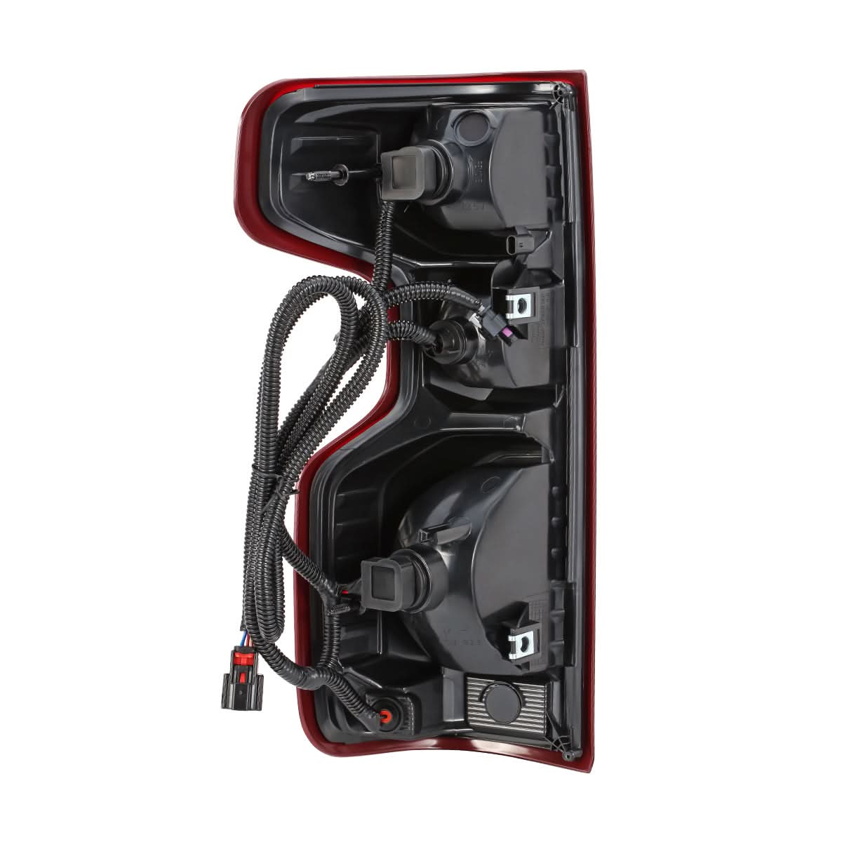 Chevrolet Silverado 1500 LED tail lights in red by K2 Industries, showing the illuminated taillight assembly for 2019-2024 models.