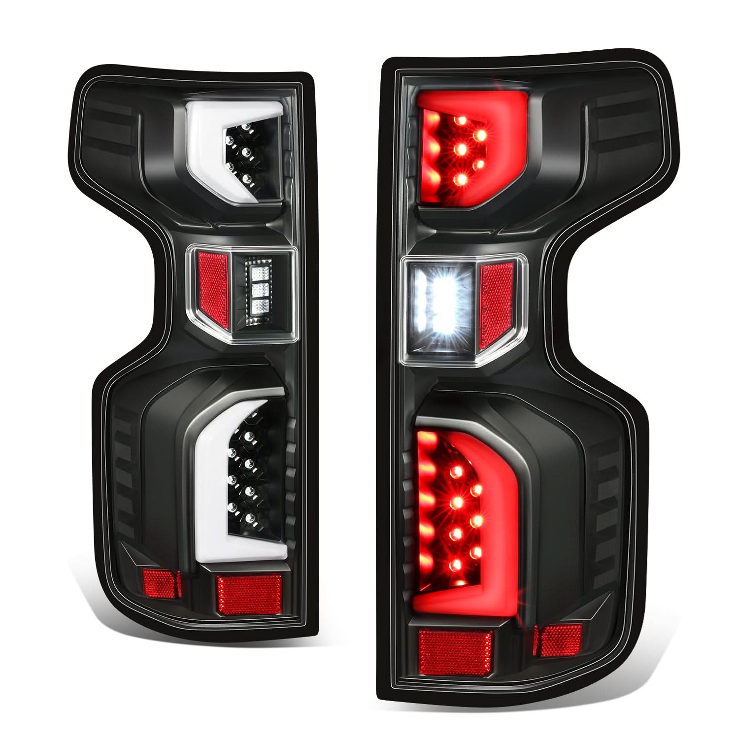 Chevrolet Silverado 1500 LED tail lights with clear lens by K2 Industries, showing the bright, modern design for 2019-2024 models.