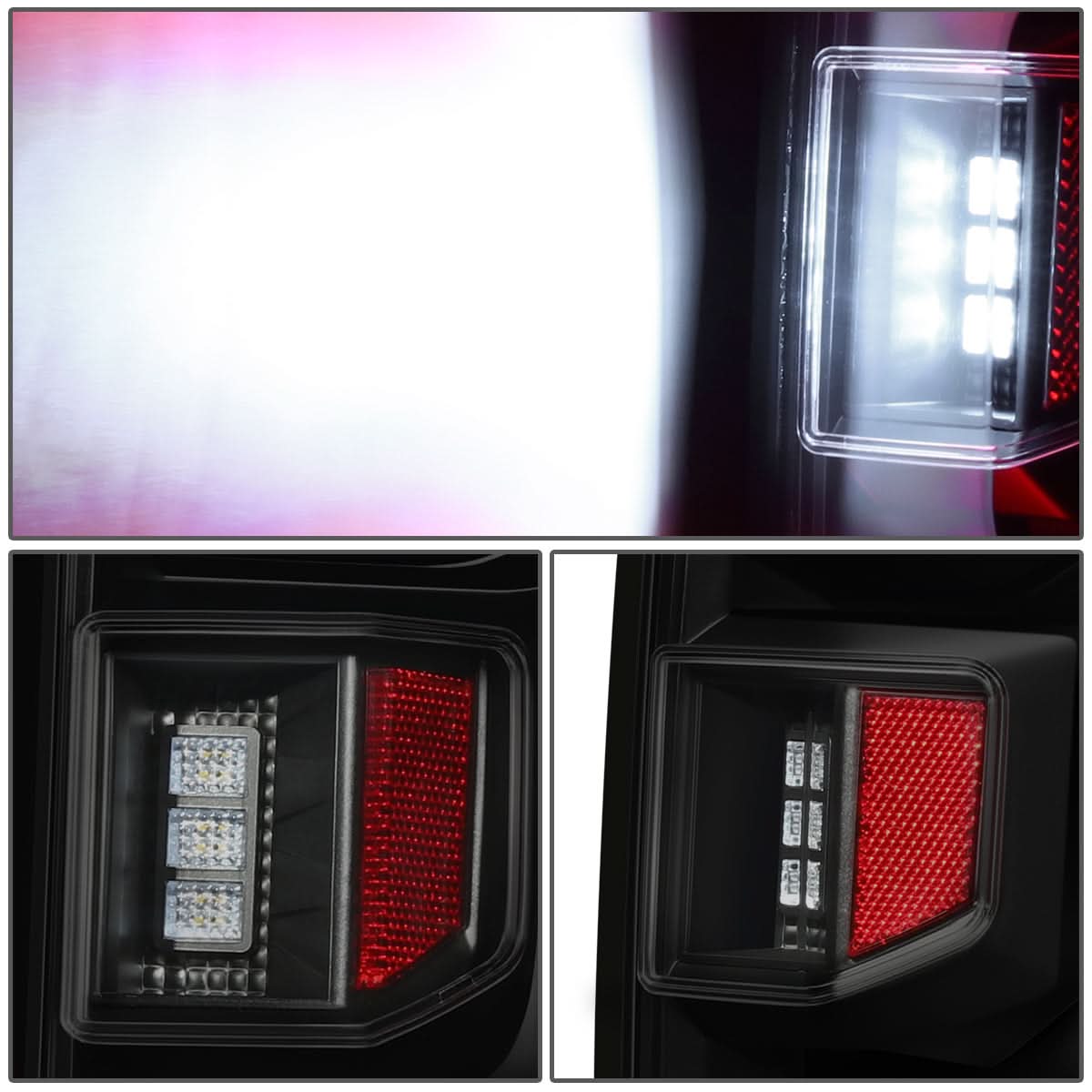 Chevrolet Silverado 1500 LED smoke tail lights by K2 Industries, showing dark tinted lens and mounting details.