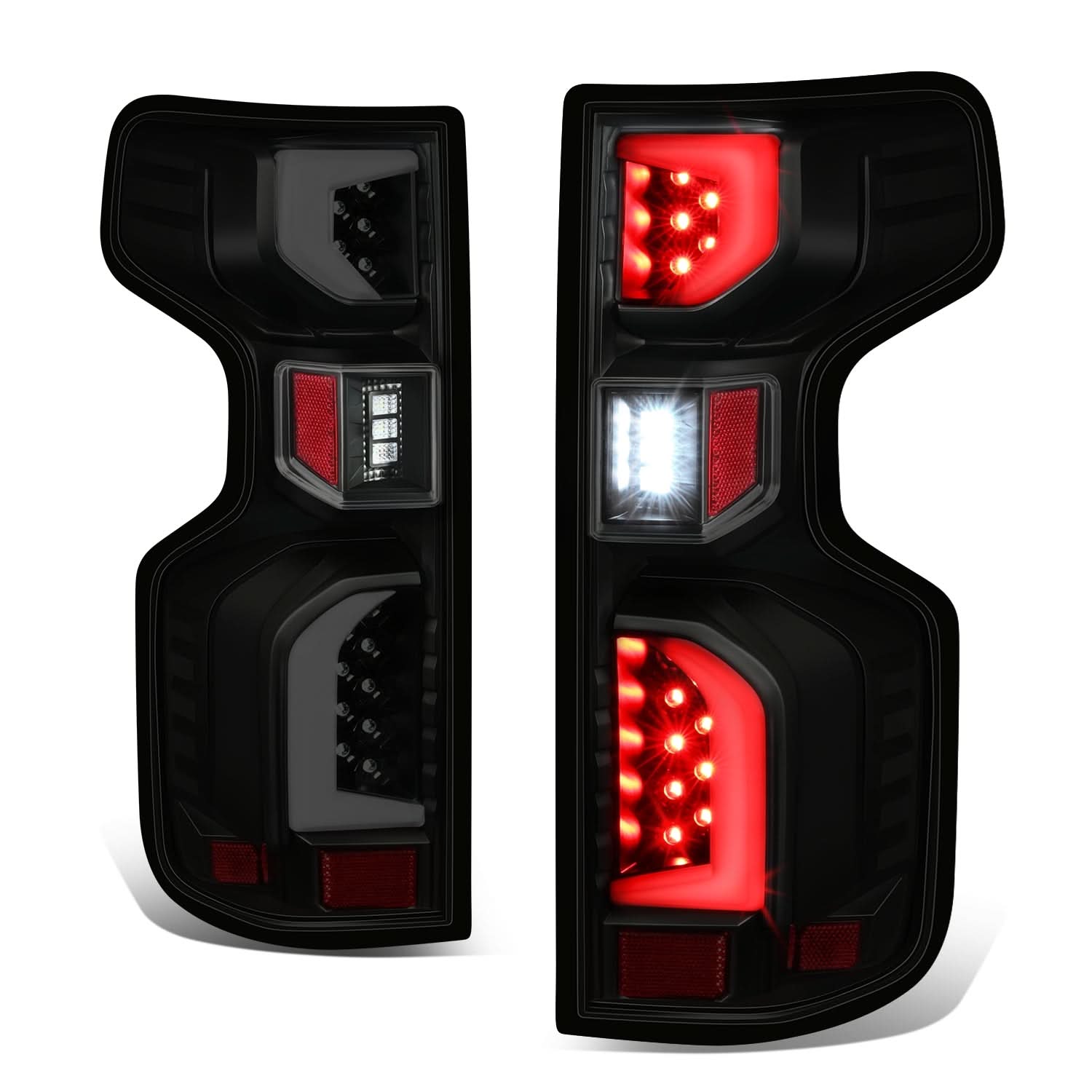 Chevrolet Silverado 1500 LED smoke tail lights by K2 Industries, showing dark tinted lens and integrated brake light design.