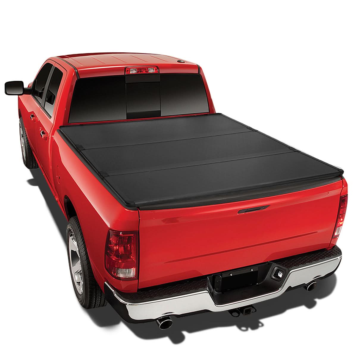 K2 Industries hard tri-fold tonneau cover on a 2014-2019 Chevrolet Silverado and GMC Sierra 6.5FT truck bed, shown installed on the vehicle.