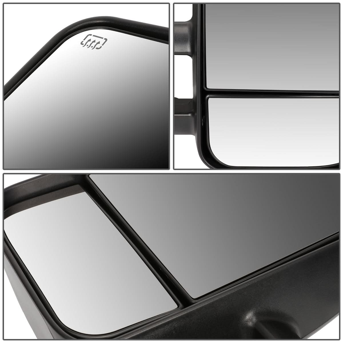 Black powered heated towing mirrors for 07-12 Chevrolet Silverado and GMC Sierra by K2 Industries, showing the mirror and housing.