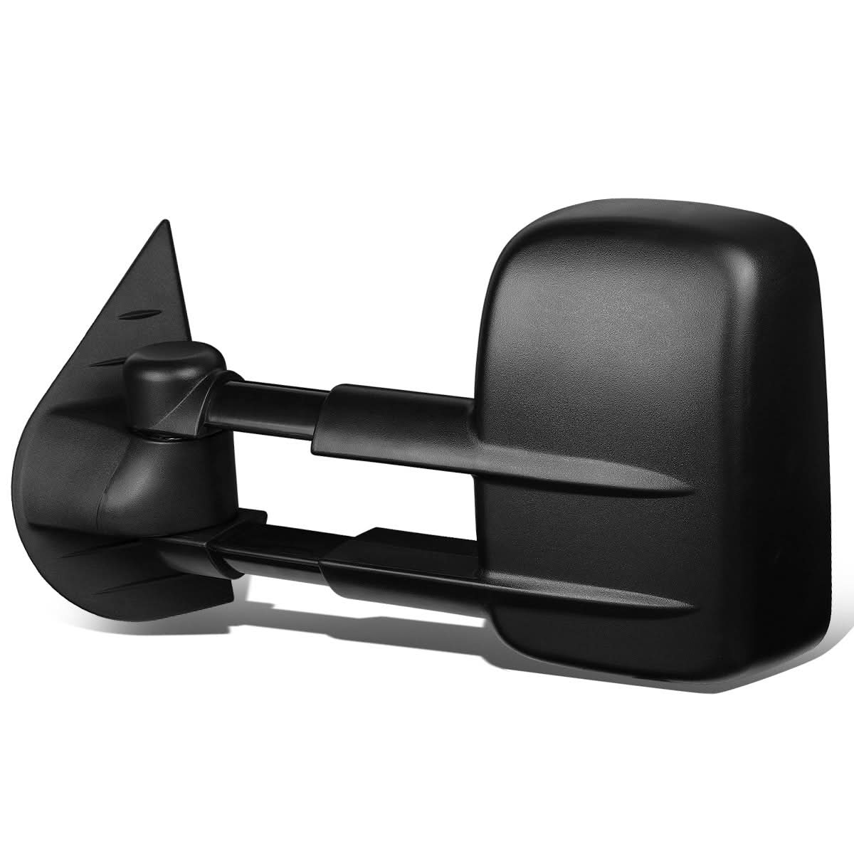 Black powered heated left towing mirror for 2007-2013 Chevrolet Silverado, accessory by K2 Industries with adjustable features.
