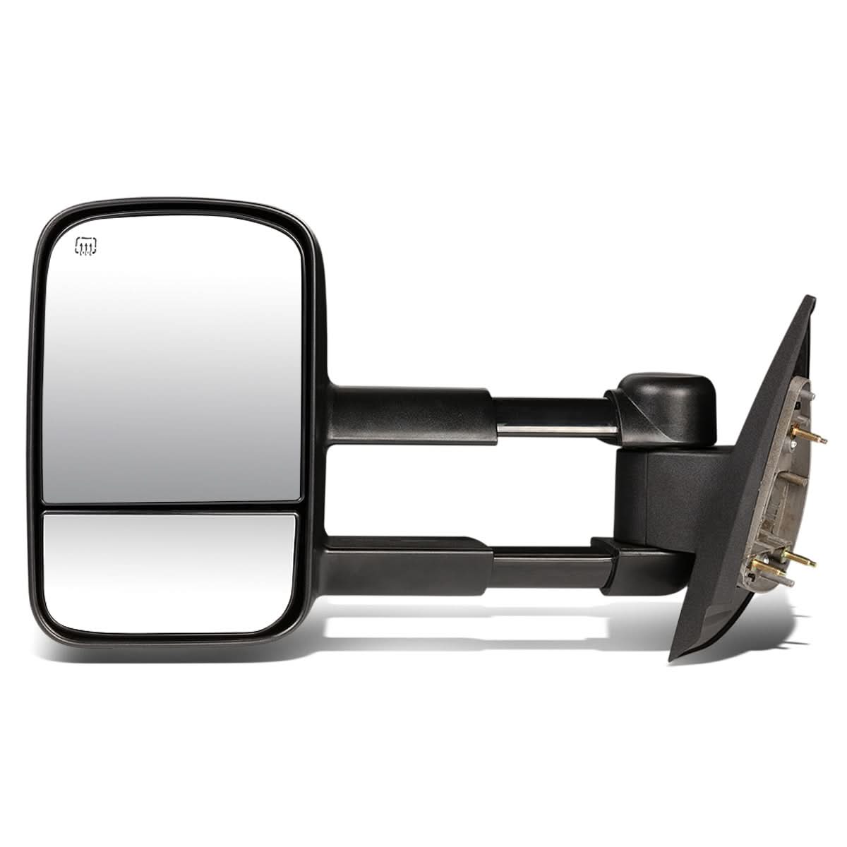 Black powered heated left towing mirror for 2007-2013 Chevrolet Silverado by K2 Industries, showing the mirror assembly.