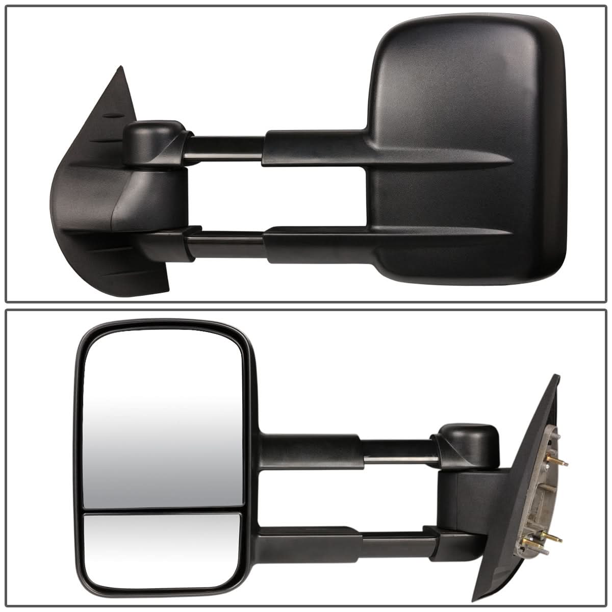 Pair of black manual towing mirrors for 2007-2012 Chevrolet Silverado trucks by K2 Industries, showing the mirror assembly.