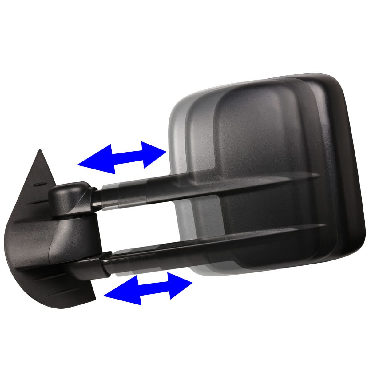 Pair of black manual towing mirrors for 2007-2012 Chevrolet Silverado by K2 Industries, featuring extended visibility and durable design.