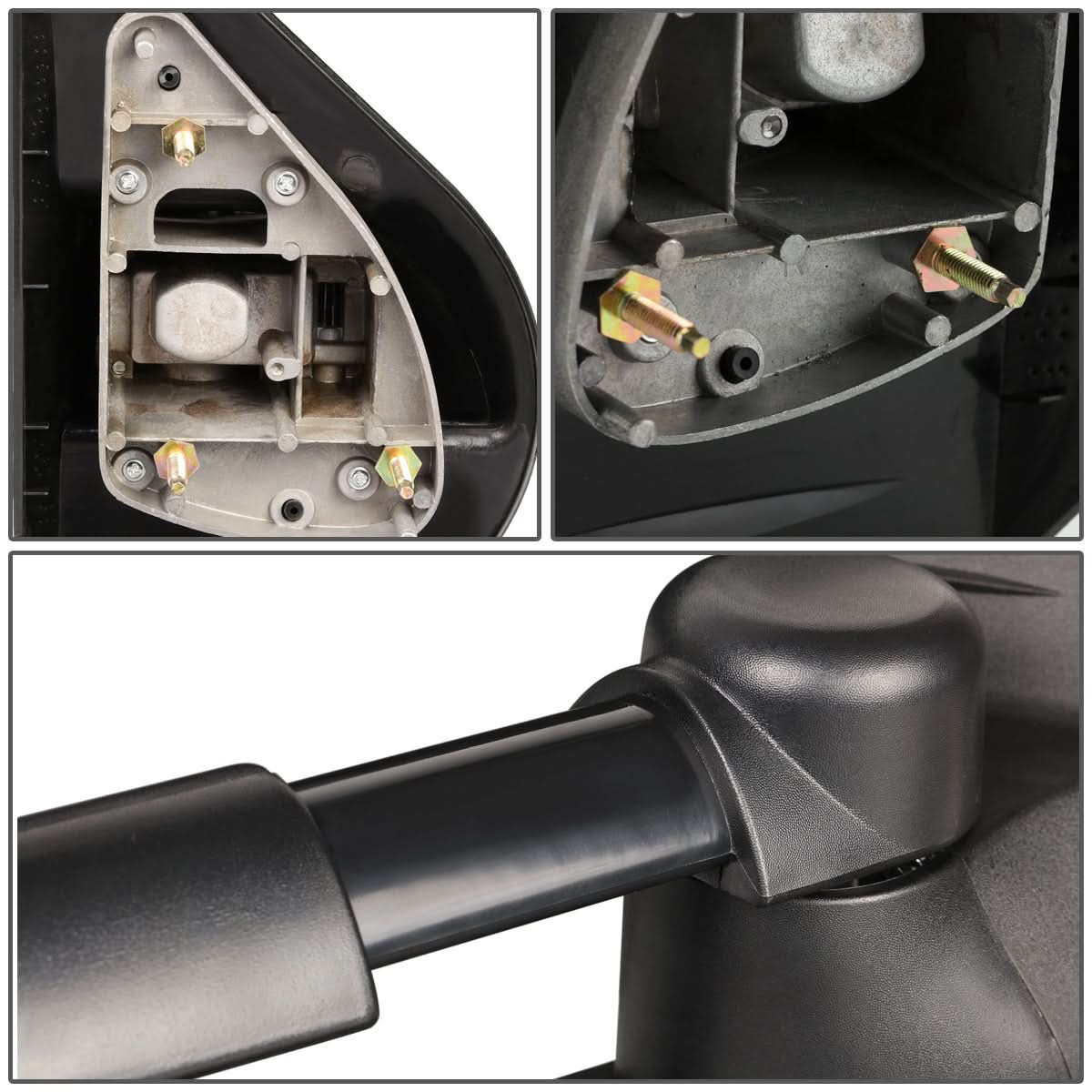 Pair of black manual towing mirrors for 2007-2012 Chevrolet Silverado by K2 Industries, showing the mirrors attached to a truck.