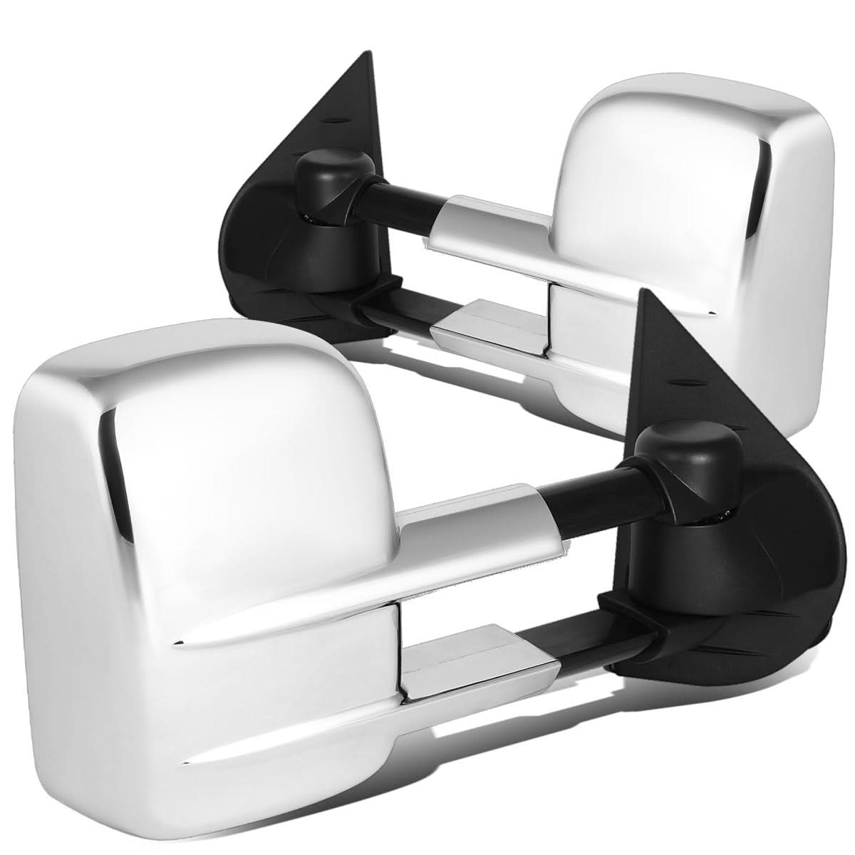 Pair of manual chrome towing mirrors for 2007-2012 Chevrolet Silverado by K2 Industries, showing the mirrors attached to the vehicle.