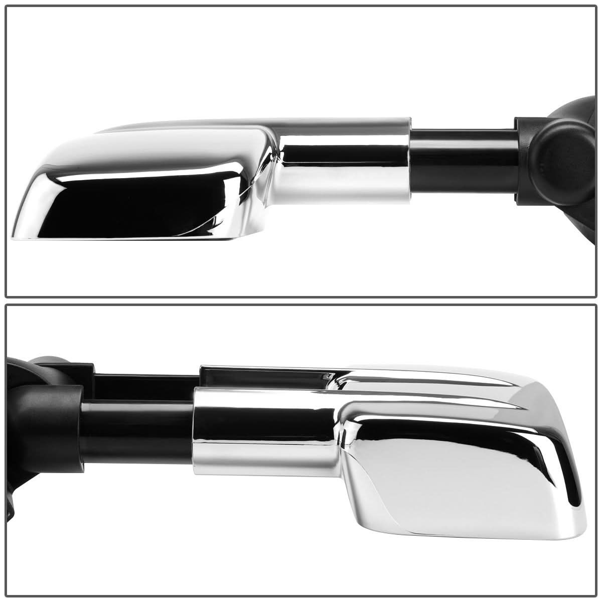 Pair of manual chrome towing mirrors for 2007-2012 Chevrolet Silverado by K2 Industries, designed for enhanced visibility and style.