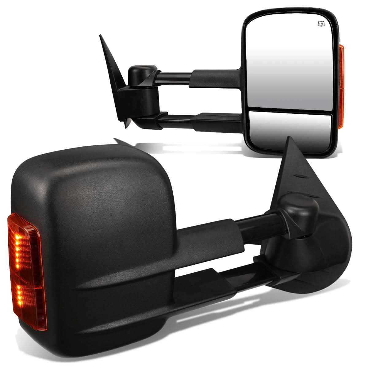 K2 Industries heated towing mirrors for 2007-2012 Chevrolet Silverado and GMC Sierra, with powered adjust and black finish.