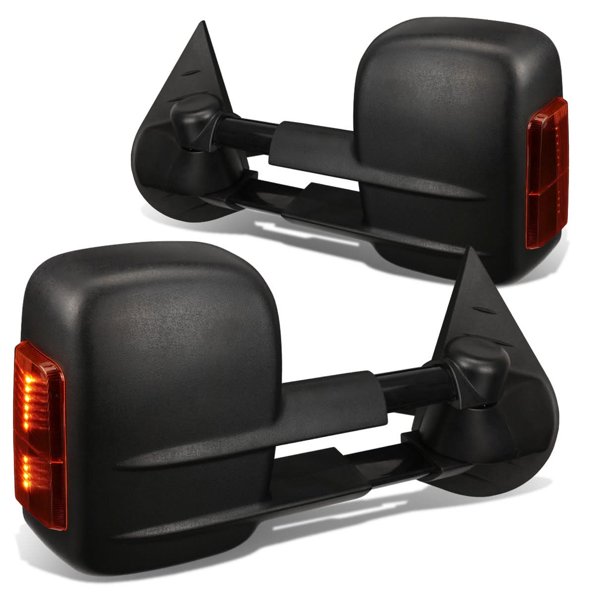 K2 Industries heated towing mirrors for 2007-2012 Chevrolet Silverado and GMC Sierra trucks, featuring powered adjustment and black finish.
