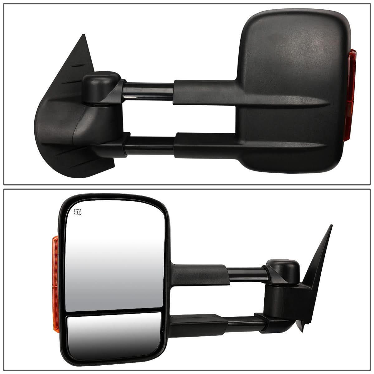 K2 Industries heated towing mirrors for 07-12 Chevrolet Silverado and GMC Sierra, with powered adjustment and turn signal features.