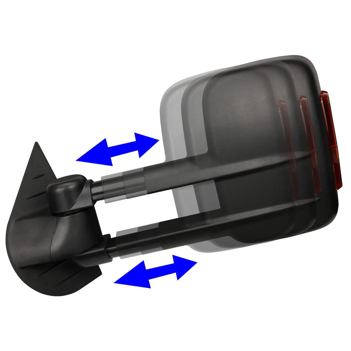 K2 Industries heated towing mirrors for 2007-2012 Chevrolet Silverado and GMC Sierra trucks, featuring power adjustment and black finish.
