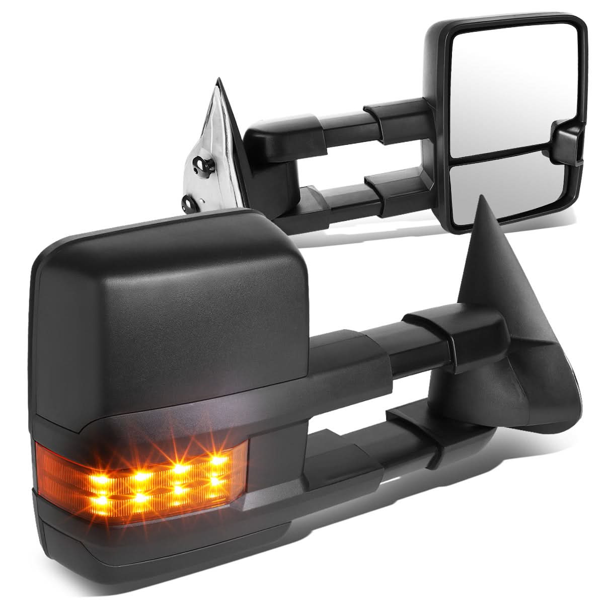 Pair of K2 Industries manual towing mirrors for Chevrolet Silverado Sierra Tahoe Suburban, designed for enhanced towing visibility.