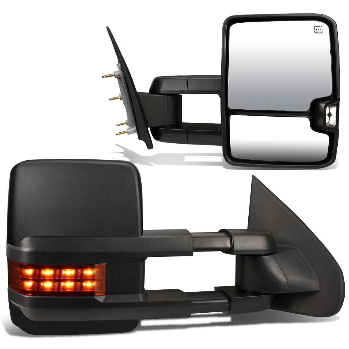 K2 Industries towing mirrors for 2014-2017 Chevrolet Silverado and GMC Sierra, powered, heated, LED side mirrors with extended view
