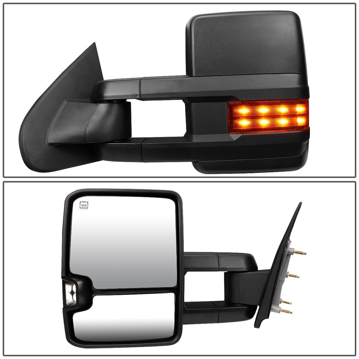 K2 Industries towing mirrors for 2014-2017 Chevrolet Silverado and GMC Sierra, powered heated LED with reflective surfaces