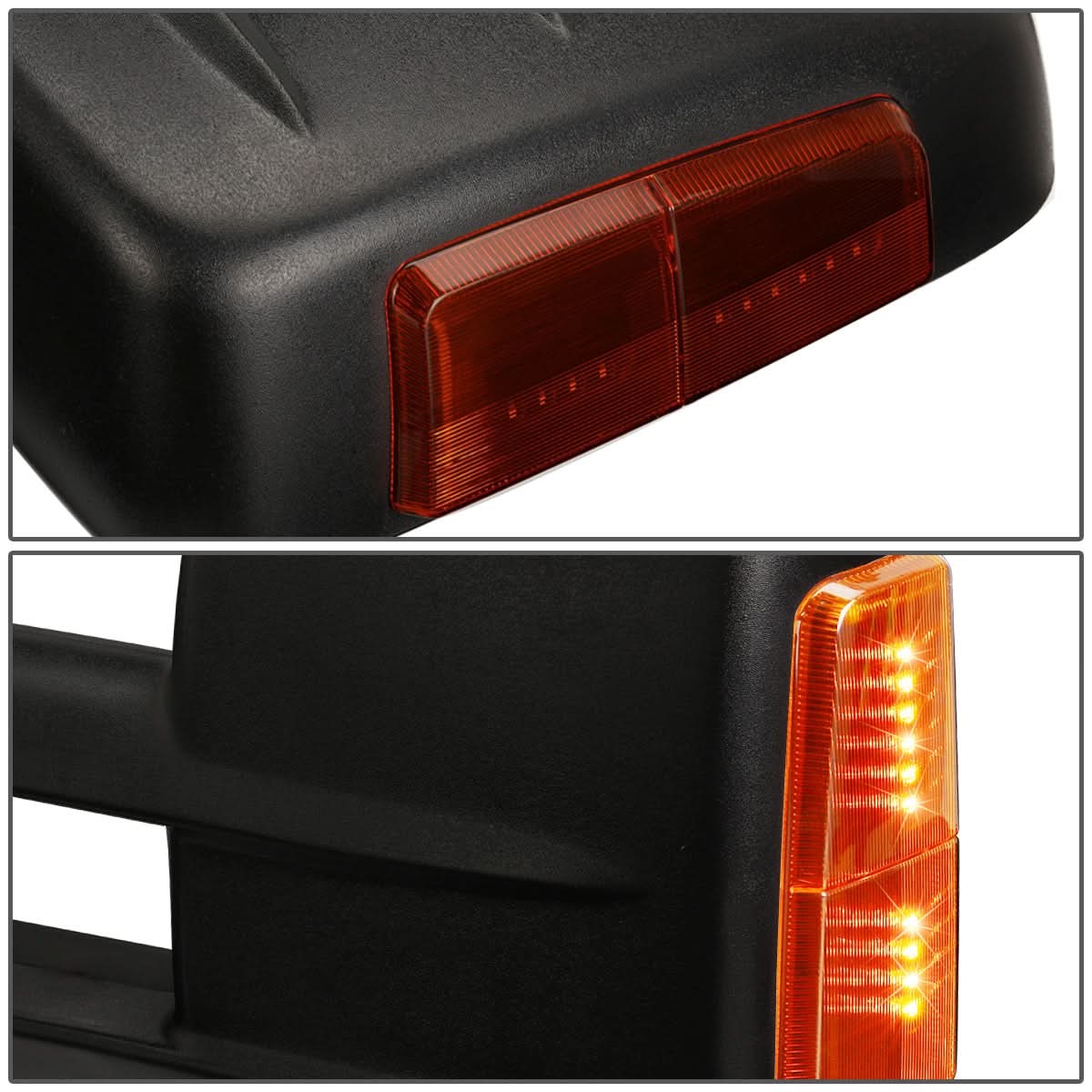 K2 Industries heated towing mirrors for 2014-2020 Chevrolet Silverado and GMC Sierra trucks, with black housing and adjustable features.