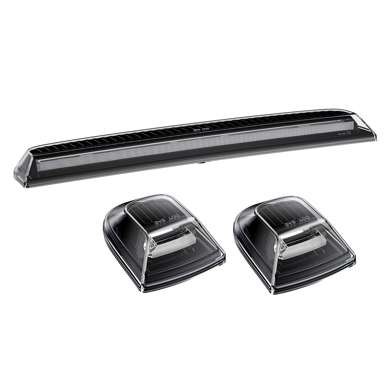 Smoked white and amber LED roof cab lights for GMC and Chevy HD trucks, exterior automotive lighting by AutoLEDTech.com.