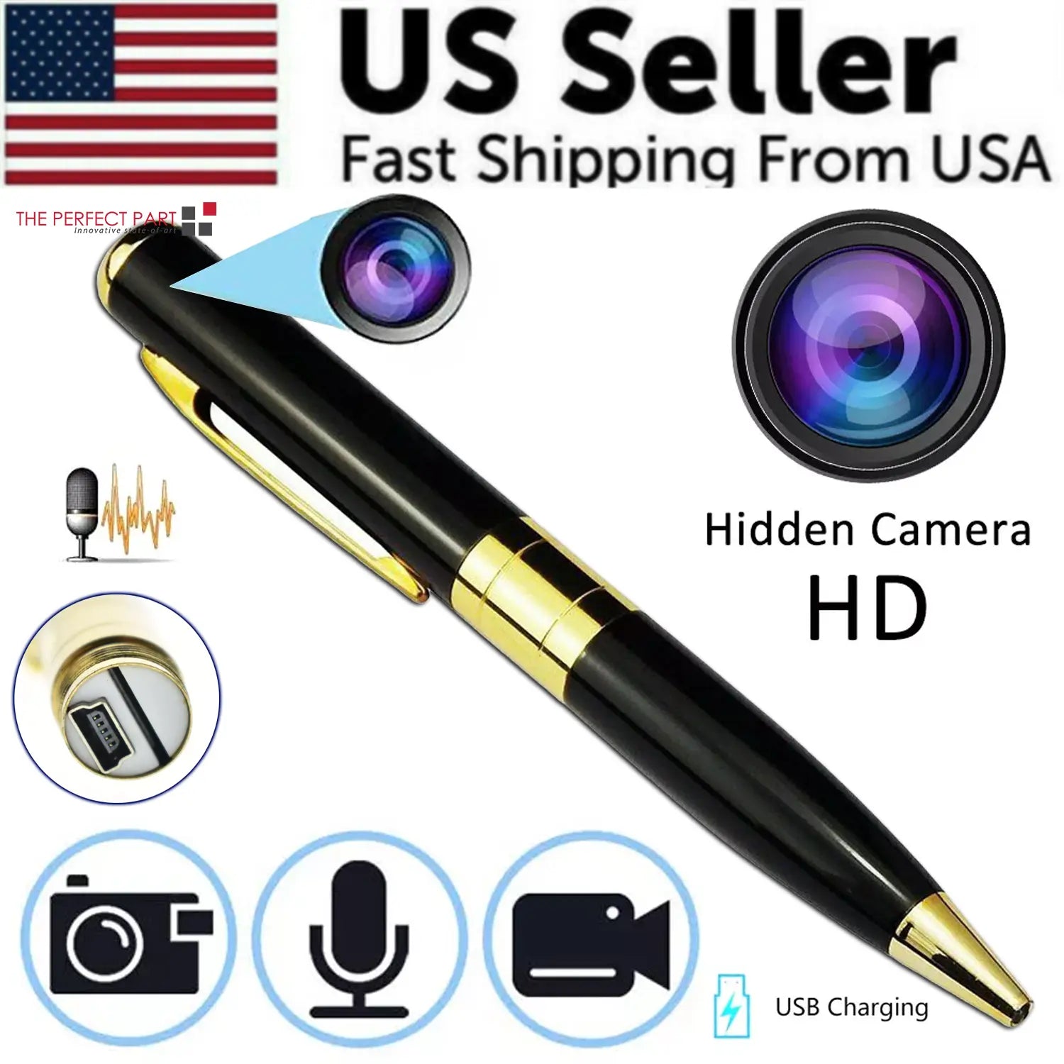 Mini Pen Camera by Gm Service Guy with 1080P HD video recording, hidden pocket design, and discreet audio and video capture.