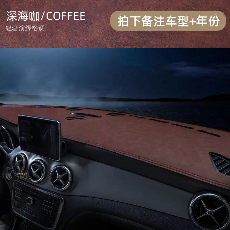 Leather car dashboard sunshade pad with Gm Service Guy branding, designed to protect the interior from sun glare and heat.