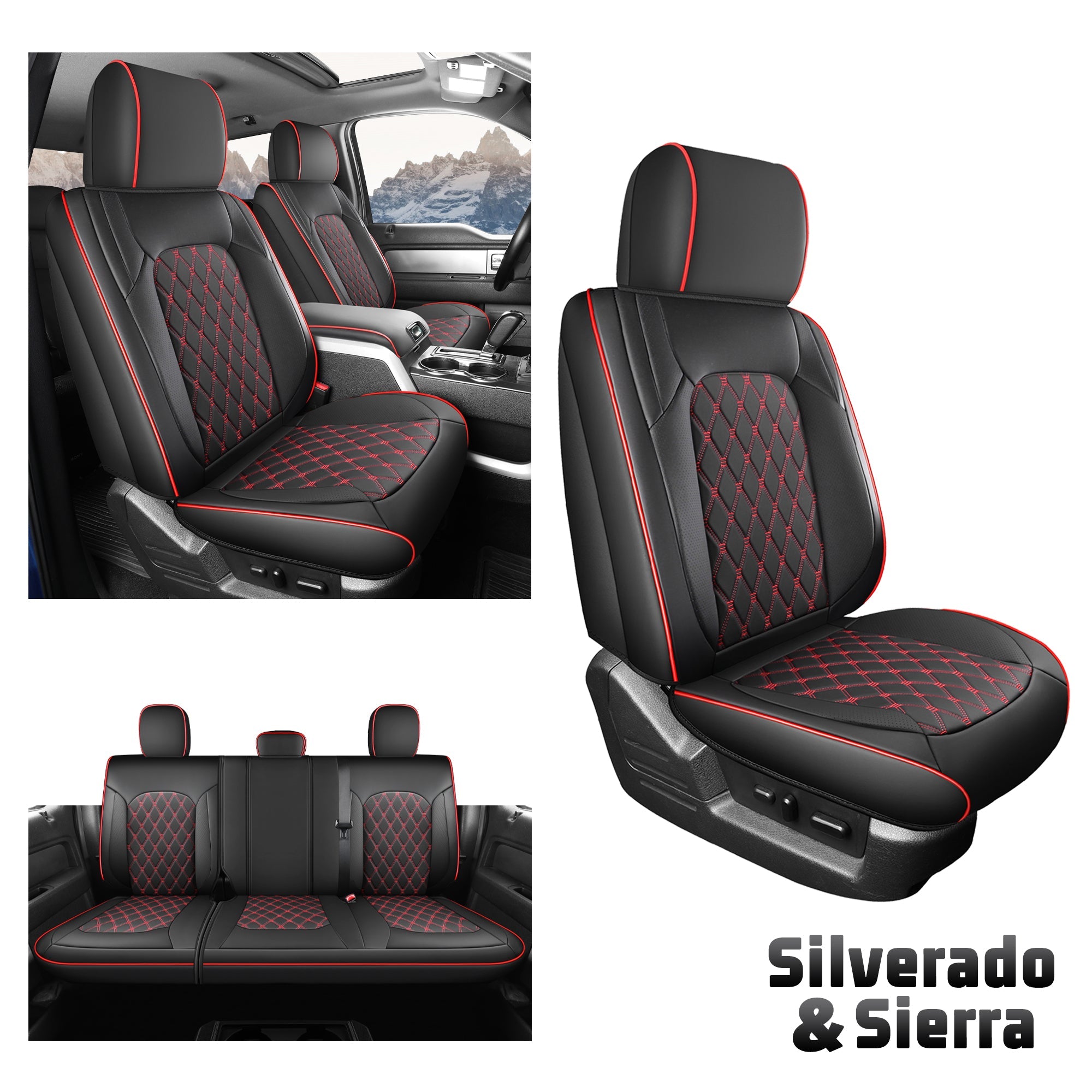 Umbrauto Leather Seat Covers for Silverado/Sierra, Waterproof Custom Full Set Seatcovers for Chevy, further detail