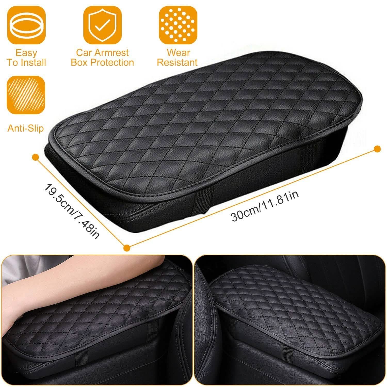 DailySale Car Armrest Pad Cover PU Leather Fit for SUV Truck Car, angled view